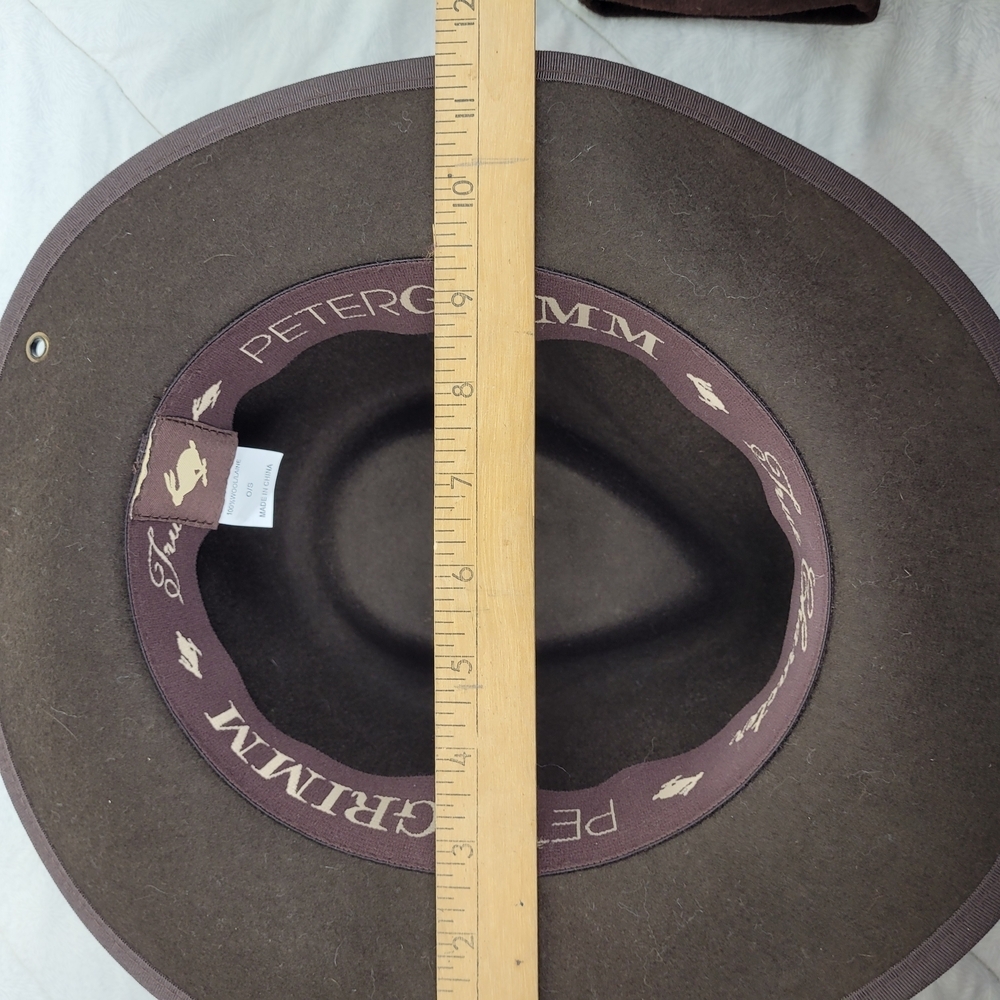Peter Grimm Classic Wide Brim 100% Wool Brown Fedora Hat ribbon hat band and bow - Picture 9 of 11
